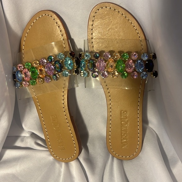 Mystique Agadir Multi Rainbow Leather Slide with Crystals Size 5 - Picture 6 of 7